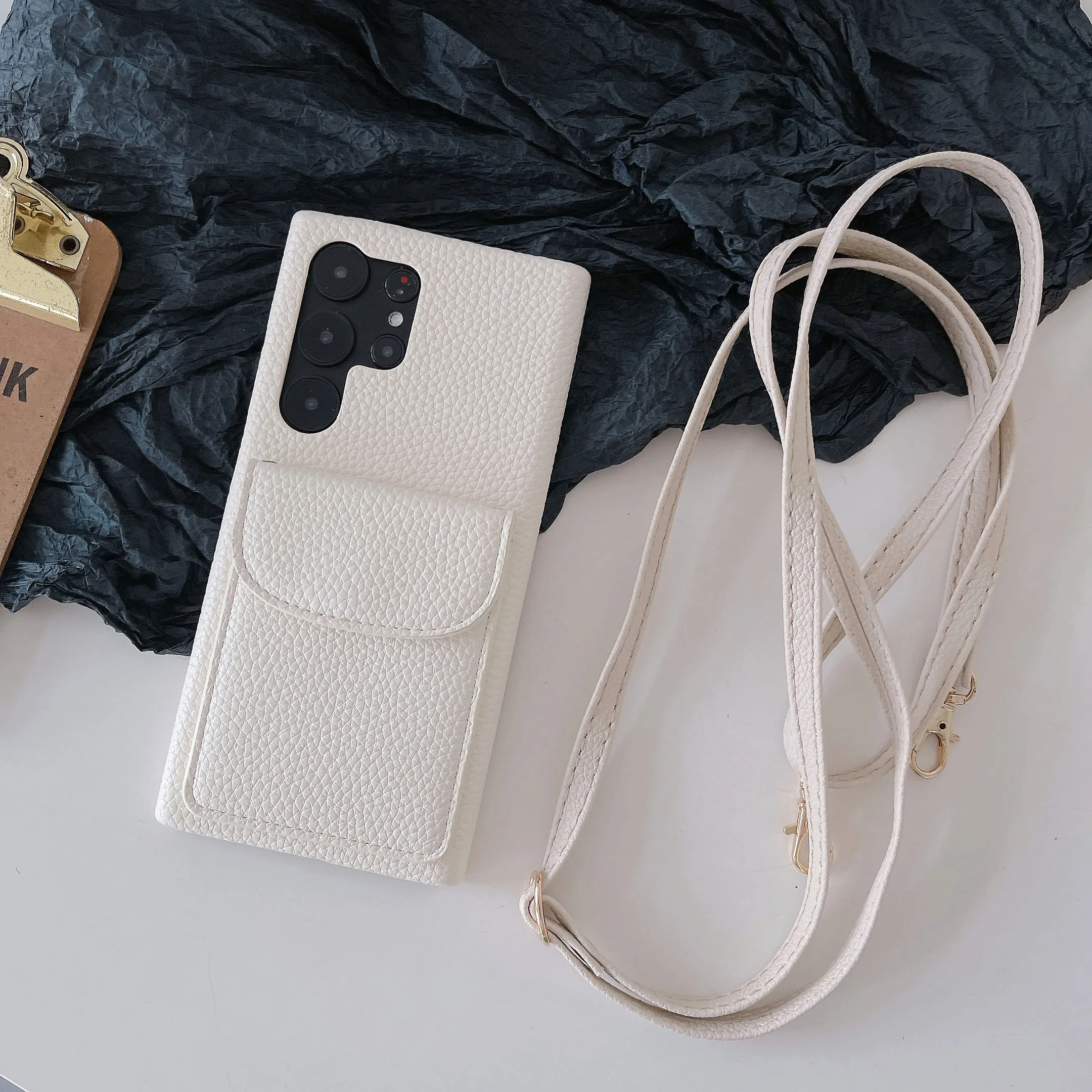 Luxury Leather Wallet Crossbody Lanyard Case with Card Slots