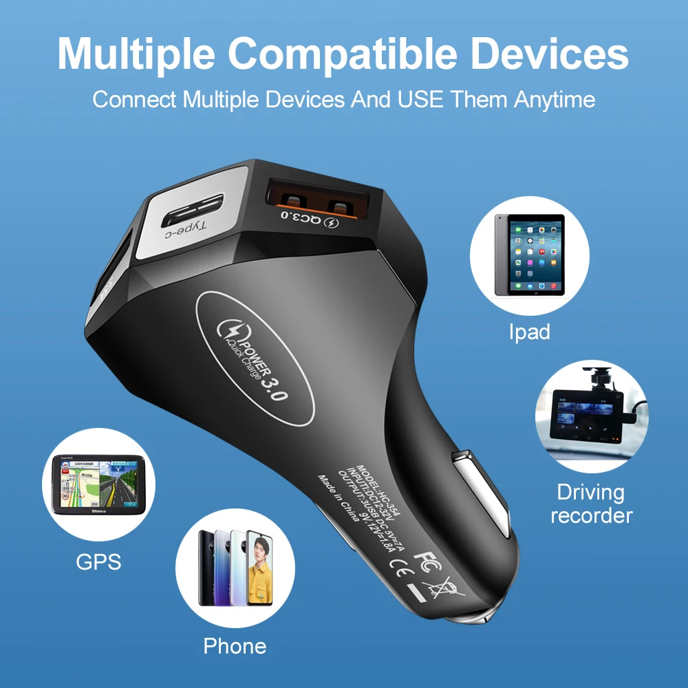 30W 7A USB Car Charger Quick Charge 3.0 PD Type C USB Fast Charger For iPhone 15 16 Xiaomi 15 Huawei Mobile Phone Charger in Car