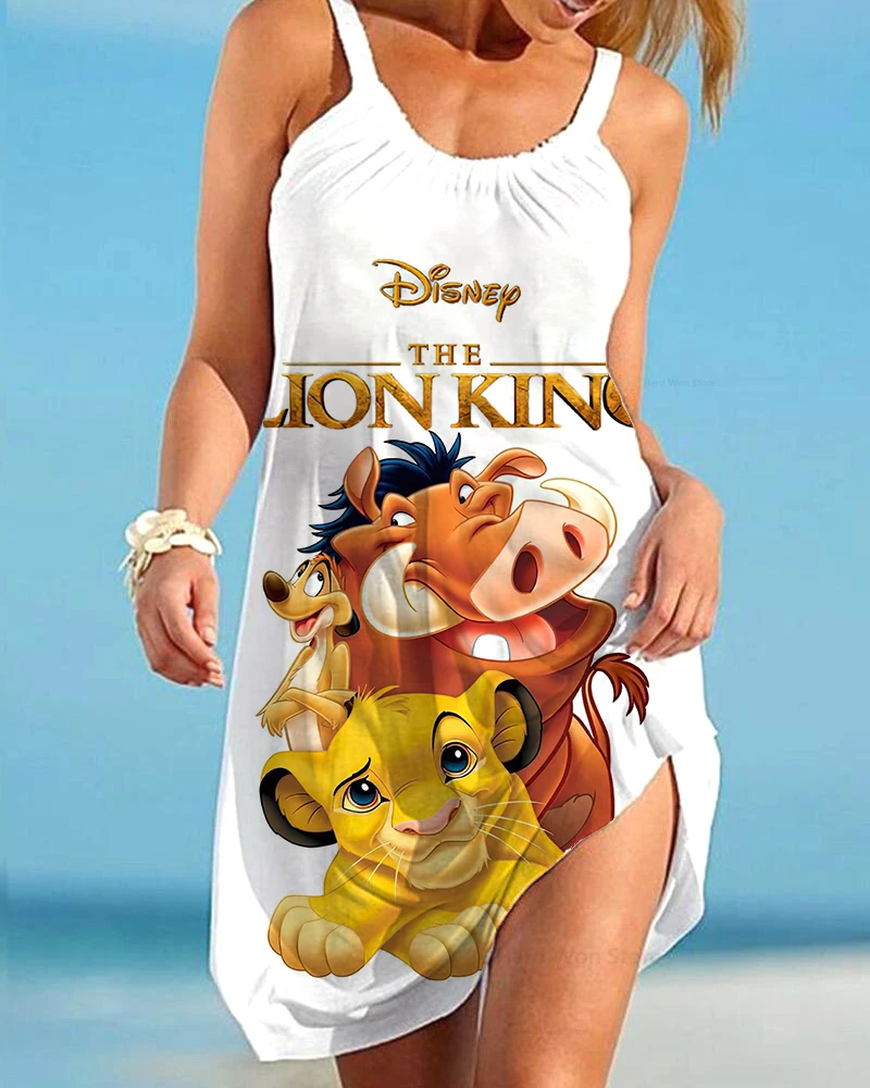 

Printed Women's Dress Disney The Lion King Simba Retro Women's Beach Dress Halter Sleeveless Dress Bohemian Street Style