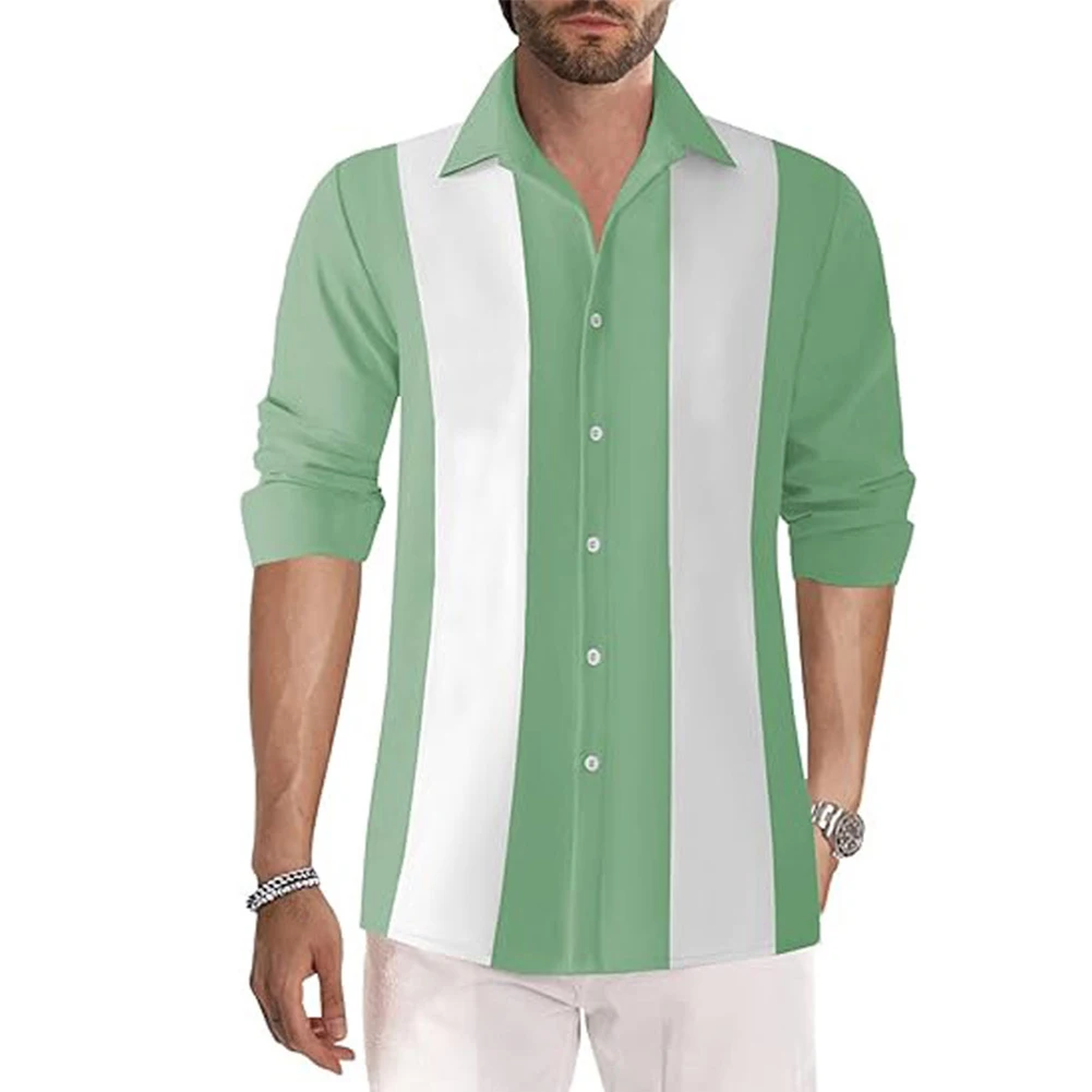 Camicia Casual Classico Colletto Formale Top Bowling Button Down Quattro Stagioni Manica Lunga Bicolore Guayabera