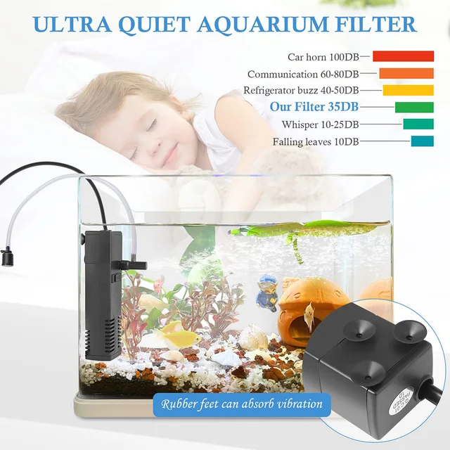 Turtle Tank Filter Low Level Water Filter Submersible Water Filter Pump Aquarium Built-in Recirculating Oxygen Increasing Pump 2