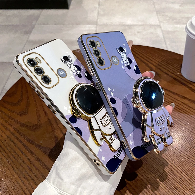 Cute Astronaut Plating Phone Holder Case - Stylish Protective Cover