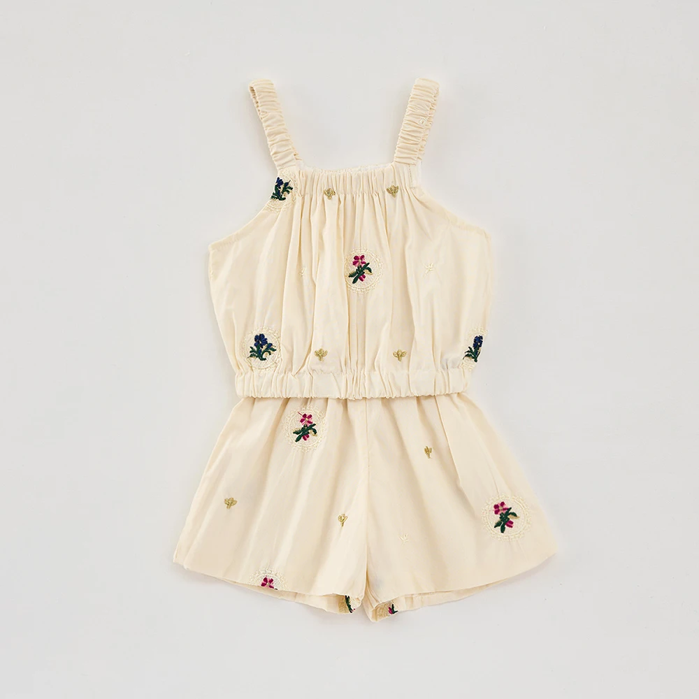 thumbnail image 1 of Conjunto de ropa de verano de estilo coreano para niñas de 0 a 3 años, Top con tirantes y pantalones cortos, traje delicado bordado, trajes para niños pequeños, 2 uds., 1 of 6