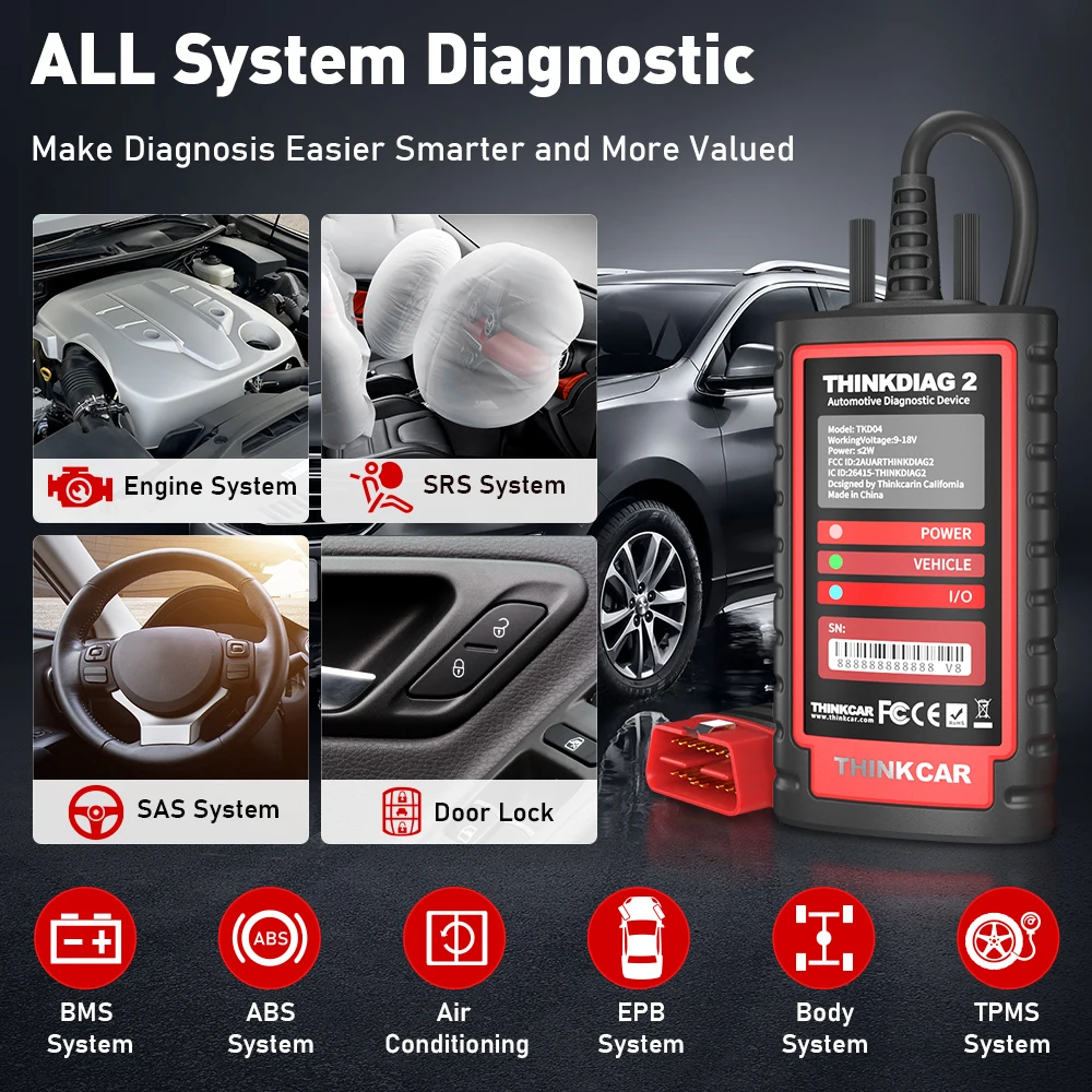 THINKCAR THINKDIAG 2 OBD2 스캐너, 자동 진단 도구, 지지대 CAN FD 프로토콜, 블루투스 스캔, 전체 시스템 16 재설정 ECU 코딩