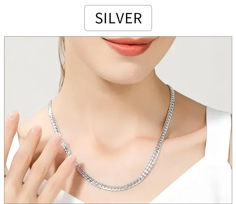 18K Gold 925 Sterling Silver 6mm Full Sideways Necklace 8/18/20/24 Inch Chain For Woman Men Fashion Wedding Engagement Jewelry