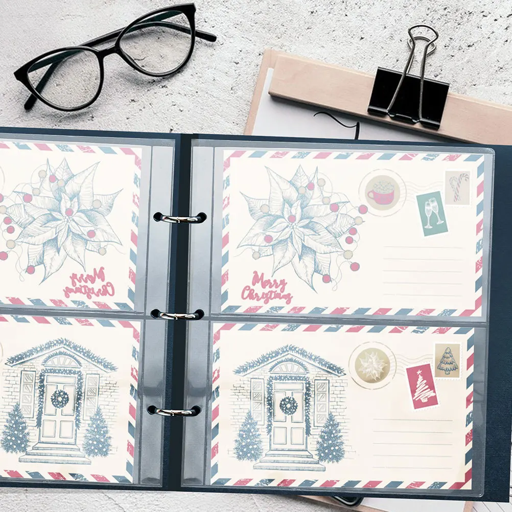 30개 화폐 홀더 페이지 투명 플라스틱 슬리브 유니버설 3홀 지폐 레시피 바인더 사진 앨범 스크랩북 정리함