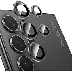 Premium Metal Tempered Glass Camera Lens Protector Cover - S23 (Black)