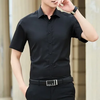Summer New Black White Blue Men's Slim Short Sleeve Shirt Business Classic Casual  Shirt Work Clothes Male Brand Large Size 5XL