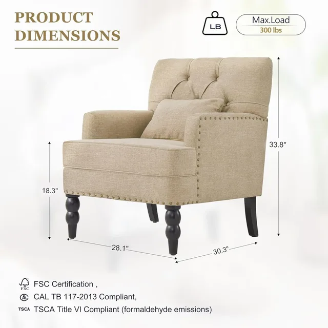 Tufted Club Chair Set with Pillows 2