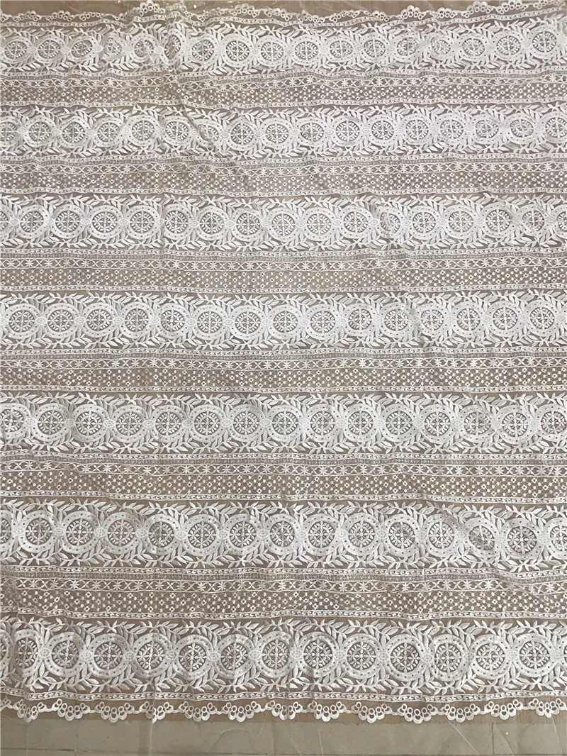 최신 스트립 고밀도 오프 화이트 자수 Labric DIY 바느질 드레스, 얇은 명주 그물 프랑스어 레이스 의류 웨딩 드레스 원단, 1 야드