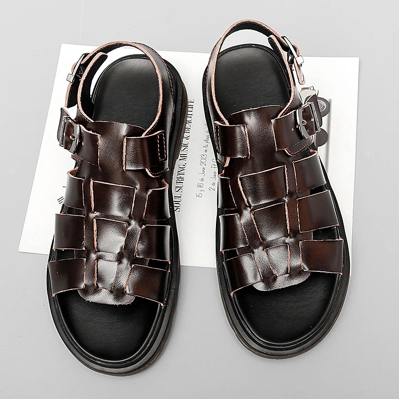

Men Sandals Italian Genuine Leather Mens Casual Shoes Summer New Breathable Business Sandals Outdoor Comfortable Beach Sandals