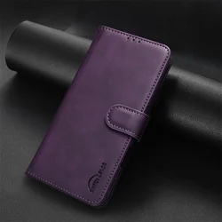 Deluxe Leather Wallet Flip Stand Cover with Solid Color Design for Moto G34 5G (PURPLE)