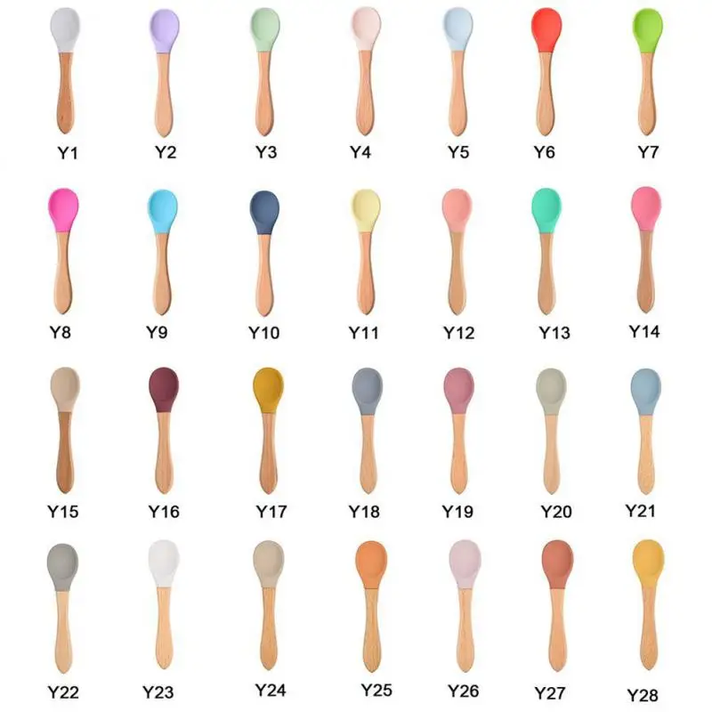 Tableware Baby Spoon Fork Set Children's Silicone Wooden Feeding Training Baby Dinnerware Cutlery Feeding Supplies 2pcs/set cutlery set,western style cutlery set,picnic cutlery set,picnic tableware,camping cutlery set,wooden cutlery set,baby feeding spoons