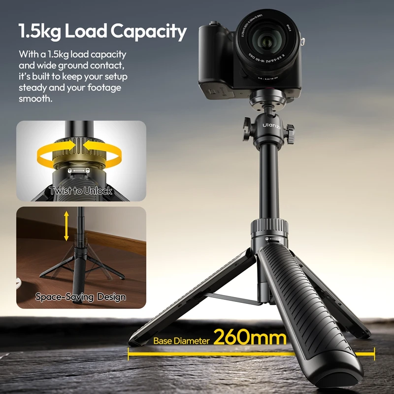 Ulanzi MT90 Cka Quick-Release Tripod 2-in-1 Tripod & Selfie Stick with Backpack Clip for Outdoor Vlog Travel Livestreaming Shots