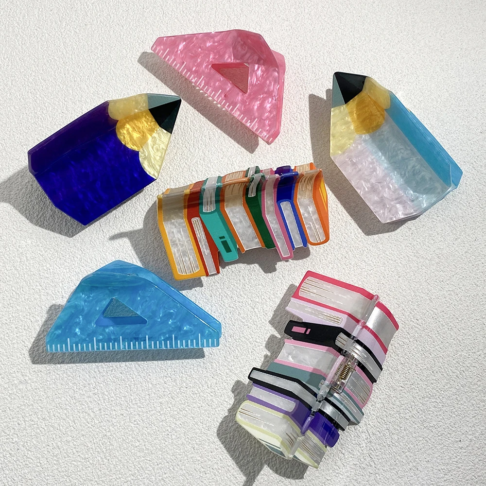Oversize Acryl Buch Lineal Bleistift Haar Clip Klaue Für Frauen Mädchen Neue Student Geschenke Geometrische Party Haar Zubehör Kopfbedeckungen