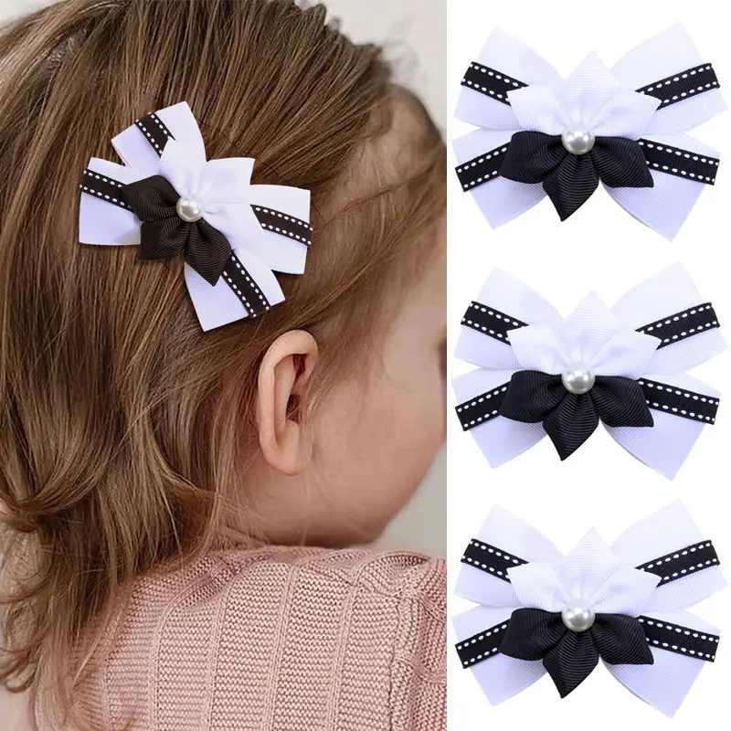 

2Pcs Sweet Pearl Hair Bow Clips Ribbon Flower Hairpins Barrette Handmade Bowknot Hairpin Handmade Headwear Kids Hair Accessories