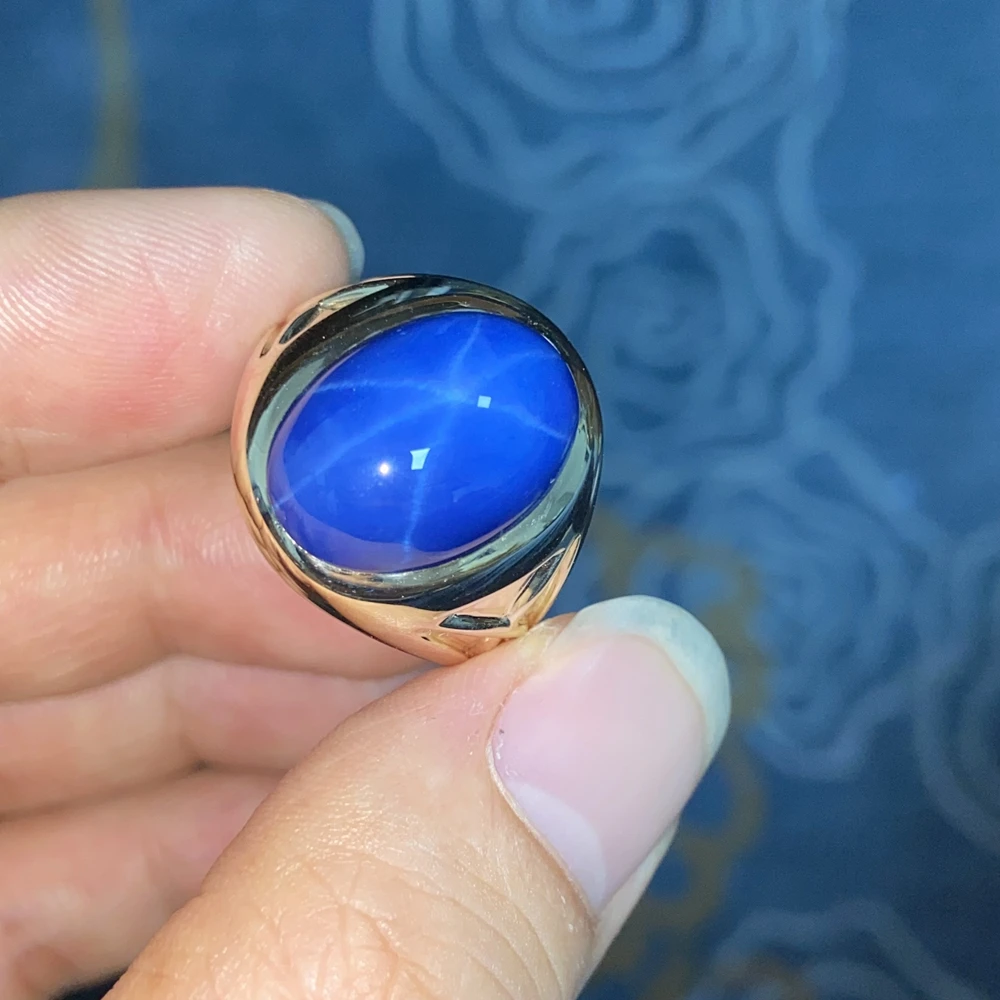 Anillo de oro amarillo de 10K para hombre, 13x18mm, estrella azul