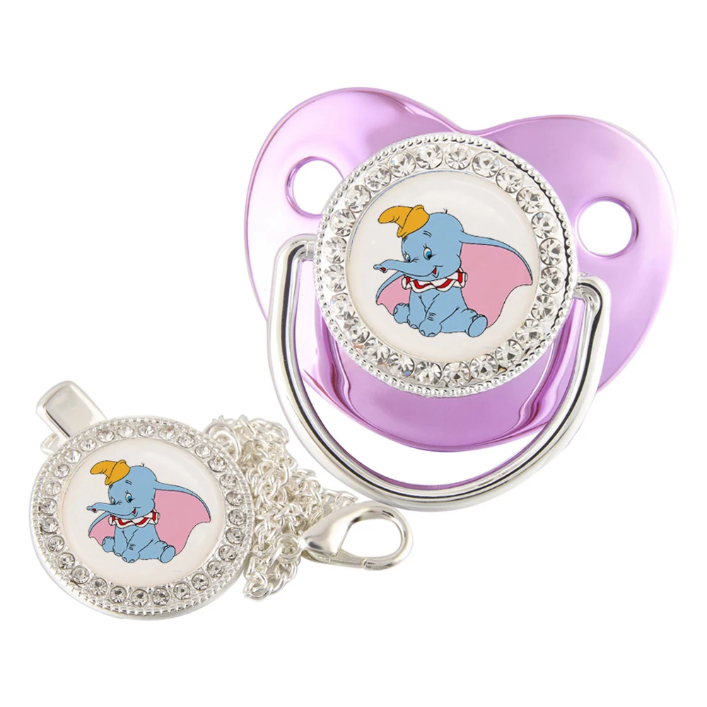 Disney Dumbo Baby Pacifier With Chain Clip Food Grade Silicone Infant Dummy Nipple Bling Rhinestones Newborn Soother Unique Gift baby milk powder scoop