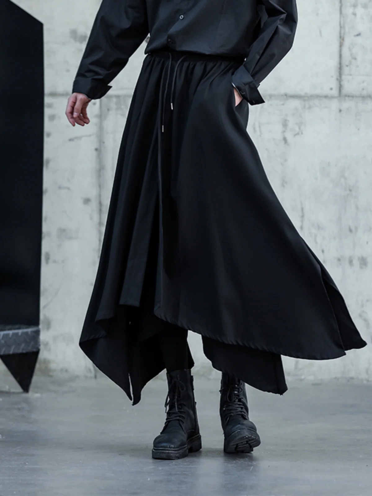 YamamotoStyle 바람 불규칙 디자인 퀼로트, 루즈한 라지 사이즈 9 포인트 와이드 레그 팬츠, 매달림 작은 캐주얼 바지