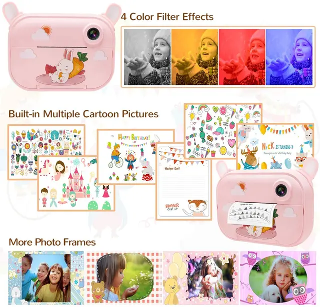 Kids Instant Print Camera 2.4 Inch 1080P Thermal Printing Child Digital Video Camera Child Educ Toy For Girls Gift Polaroid 5