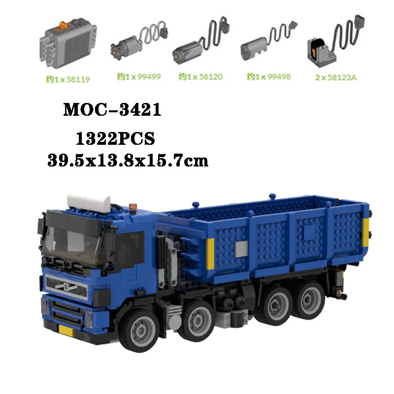 

Building Block MOC-3421 Dump Truck Model Toy Assembly 1322PCS Adult and Children Puzzle Education Toy Birthday Christmas Gift