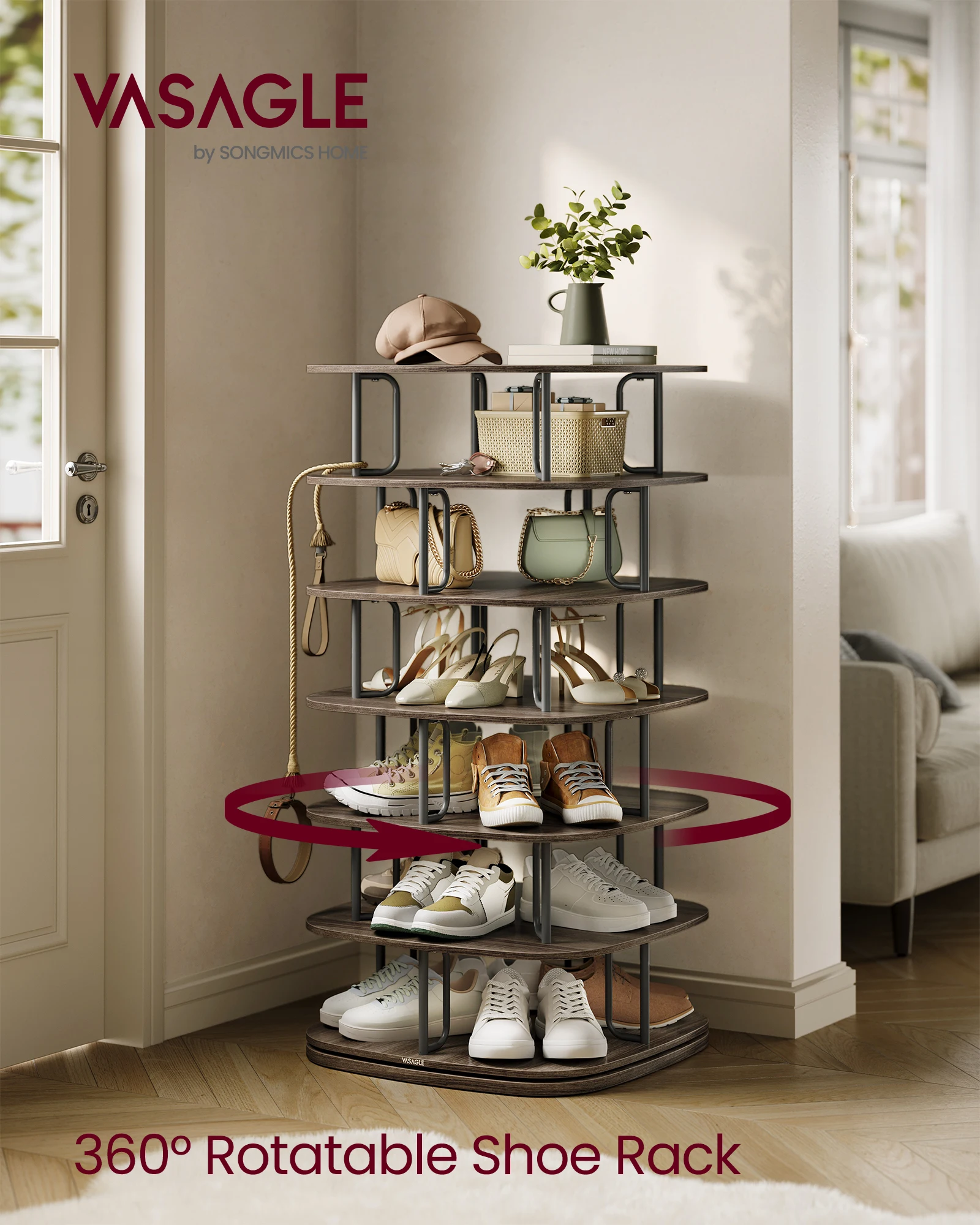 SONGMICSHOME 7-Tier Rotating Shoe Rack Tower Shoe Closet Organizer 28-35 Pairs for Entryway Living Room Shoe Shelf Storage 2