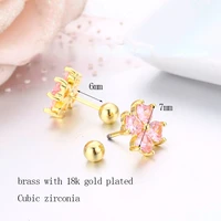 7colors Cute Heart CZ Stones Clover Flower Screw Back Stud Earrings For Women Baby Kids Girls Gold Color Piercing Jewelry Aros 2