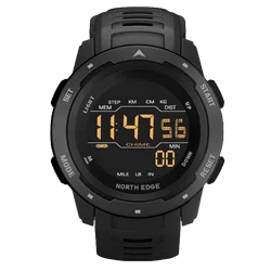 NORTH EDGE Unisex Waterproof Sports Smartwatch with Dual Time, Pedometer & Countdown Timer (Black)