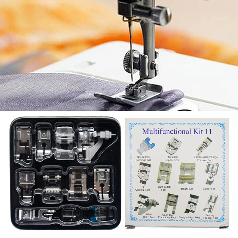 11PCSSewingMachinePresserFootFeetSetSnapDomesticHouseholdBraidingSewingKnitting