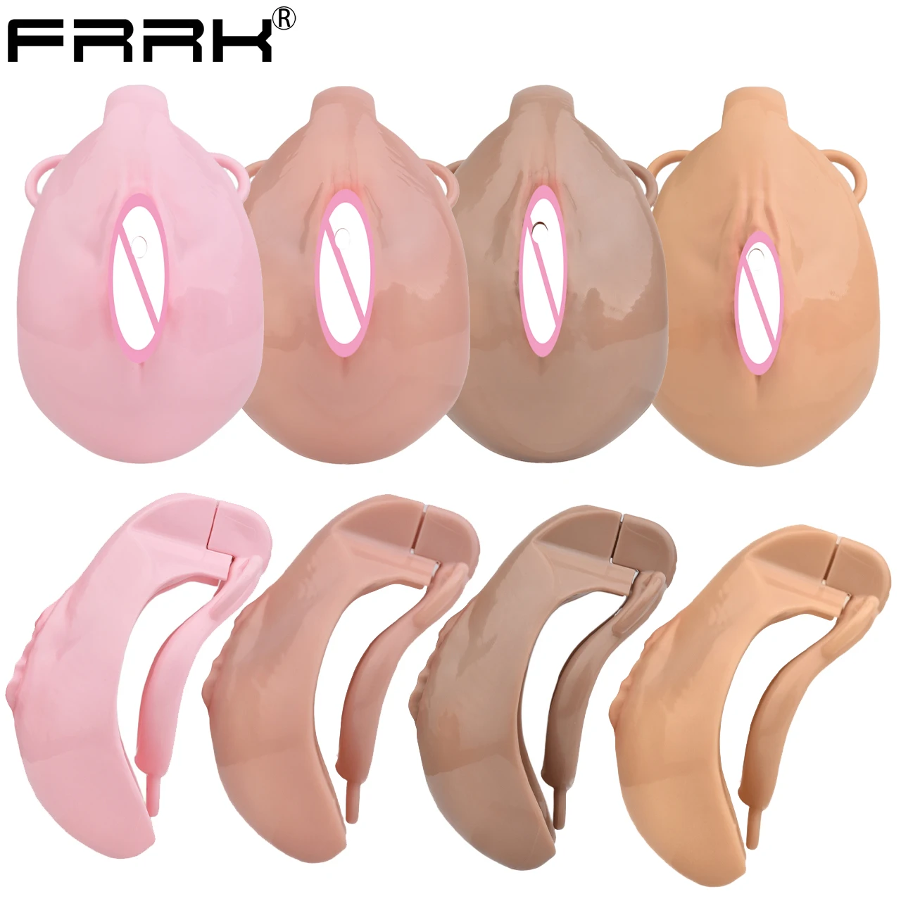 FRRK Sissies Resin Full Cover Chastity Cage Clitoris Pussy Hole Curve Lock Cock Elastic Adjustable Belt BDSM Sex Toys Femboys 18