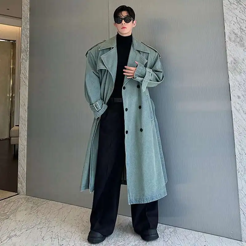 LUZHEN Denim Long Windbreaker Men's Baggy Vintage Casual Solid Color Handsome Trendy High End Trench Coat Autumn Winter LZ5933