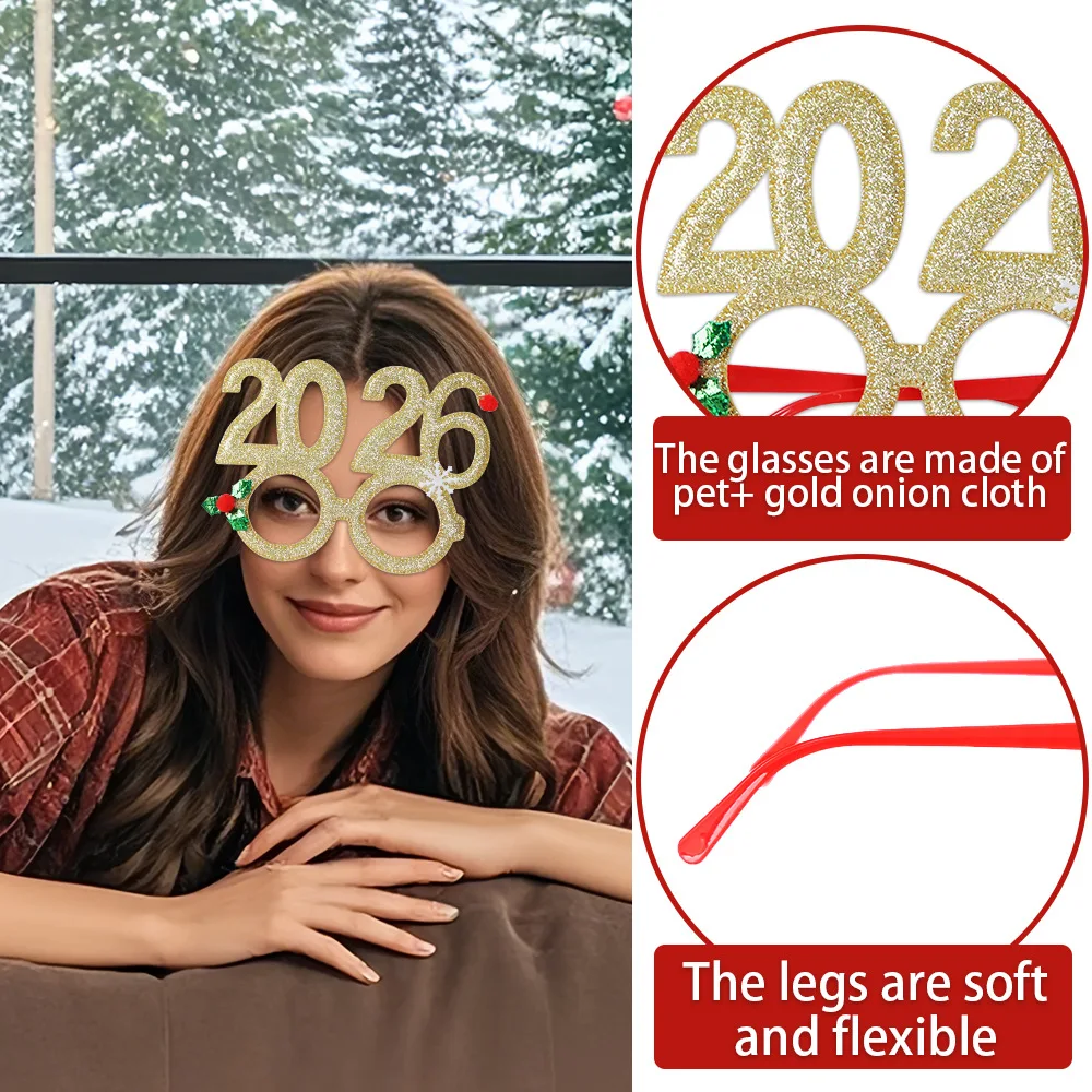 2026 Christmas Digital Funny Glasses Party Decoration New Year Photo Frame Creative Eye Wear for Xmas Holiday Celebrations