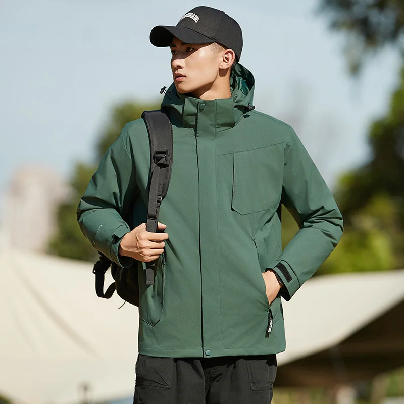 CHRLCK Men's 3 In 1 Thick Hiking Waterproof Jacket Down Cotton Fishing Skiing Windbreaker Outdoor Warm Jackets Windproof Coats