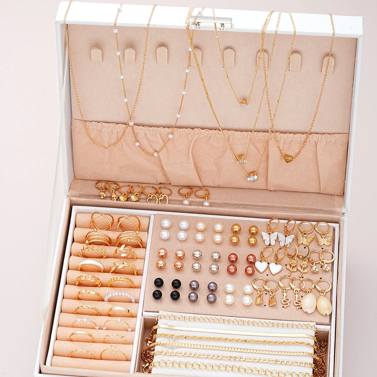 93 Pcs Luxury Middle Eastern Jewelry Set for Women Vintage Boho Butterfly Heart Pearl Floral Pendant Necklace Ring Earrings Gift