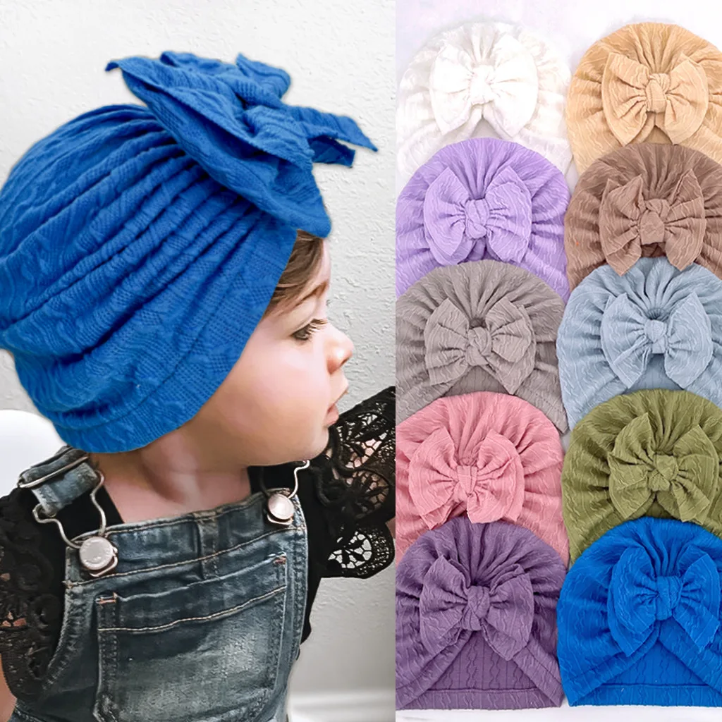 New Baby Turban Solid Color Soft Cotton Baby Hat Cute Rabbit Ear Newborn Girl Hats Kids