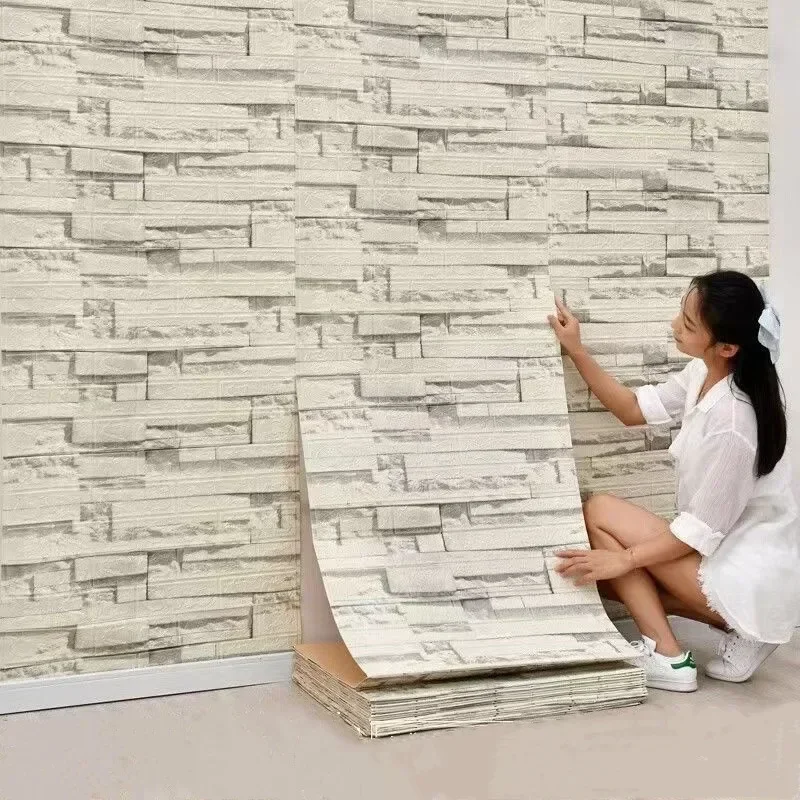 자체 접착식 앤티크 폼 벽돌 벽지, 거실 침실 방수 스티커, 3D 벽 장식, 70cm * 10m