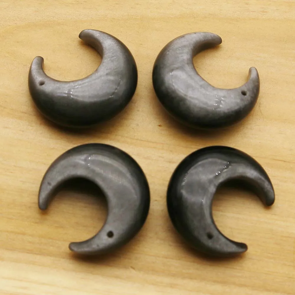 Quality Natural Stone Obsidian New Moon Carved Necklace Pendants Fashion Charms Earrings Jewelry Gift Accessories Wholesale 4Pcs