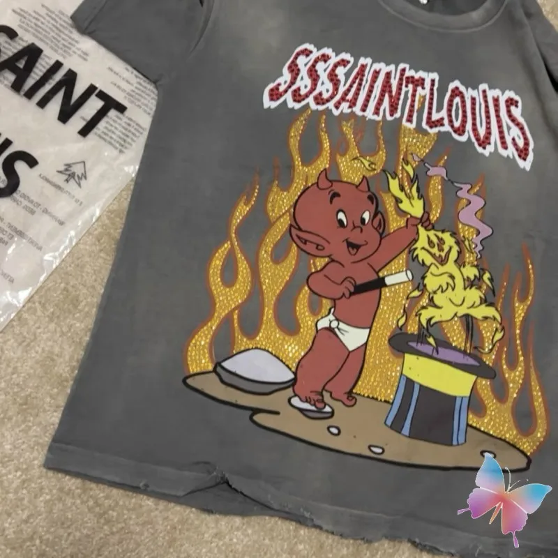 

Футболка Мужская/Женская хлопковая с принтом дьявола, топ с круглым вырезом и промытой дыркой, Повседневная Уличная одежда в стиле хип-хоп с короткими рукавами