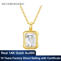 Luxury 100% Real 14k Gold Necklace for Women 6*8mm 2ct Emerald Cut Moissanite Diamond Stone AU585 Pendant Wedding Gifts Jewelry 1