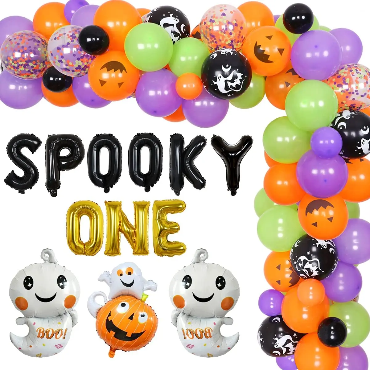 

Spooky One Halloween Balloon Garland Arch Kit Spooky One Banner Pumpkin Balloons for Boys Girls 1st Birthday Party Decorations