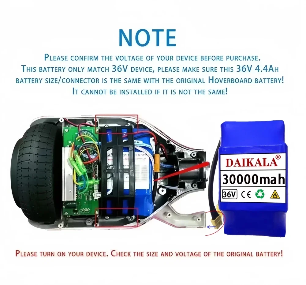 Rechargeable Battery 36V 10S2P 30Ah Rechargeable Lithium Battery pack 550W True for Electric Self-balancing Scooter HoverBoard Unicycle with BMS