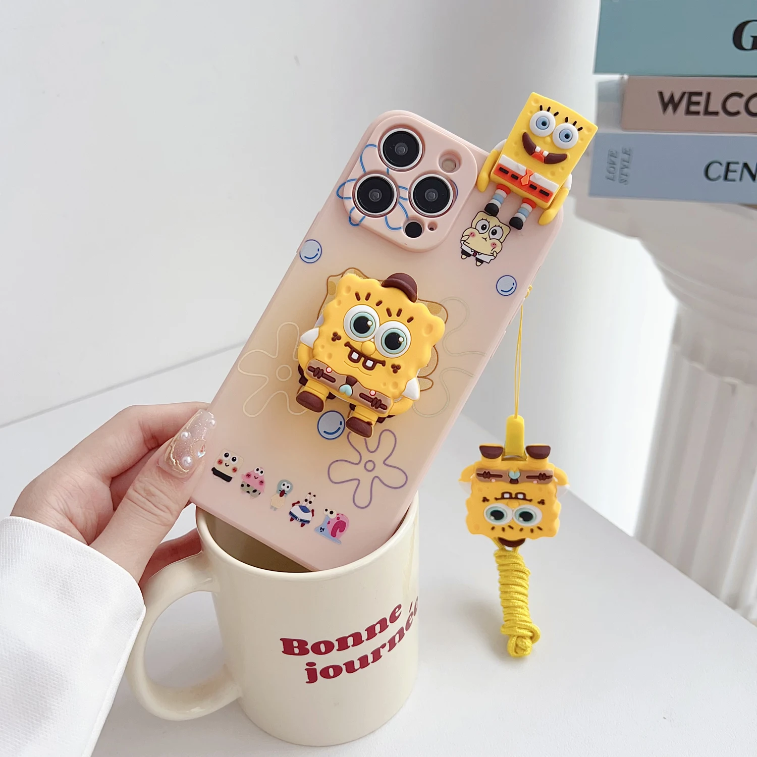 Kawaii 3D Figure Phone Case with Holder and Rope
