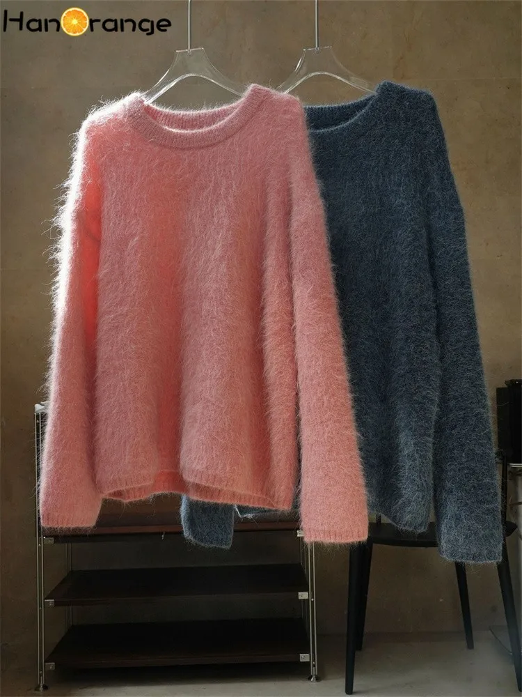 HanOrange 2024 Winter Fashion O-Neck Alpaca Sweater Soft