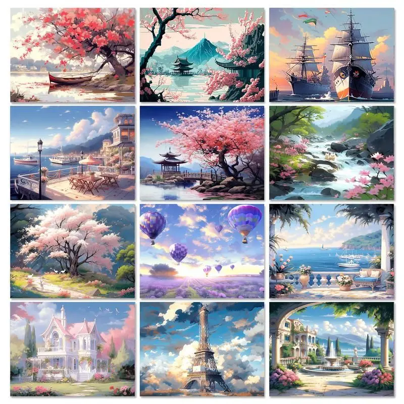 

GATYZTORY DIY Picture Painting By Numbers Nature Landscape Acrylic Paint By Numbers Kits For Adults Framed Drawing Wall Decor