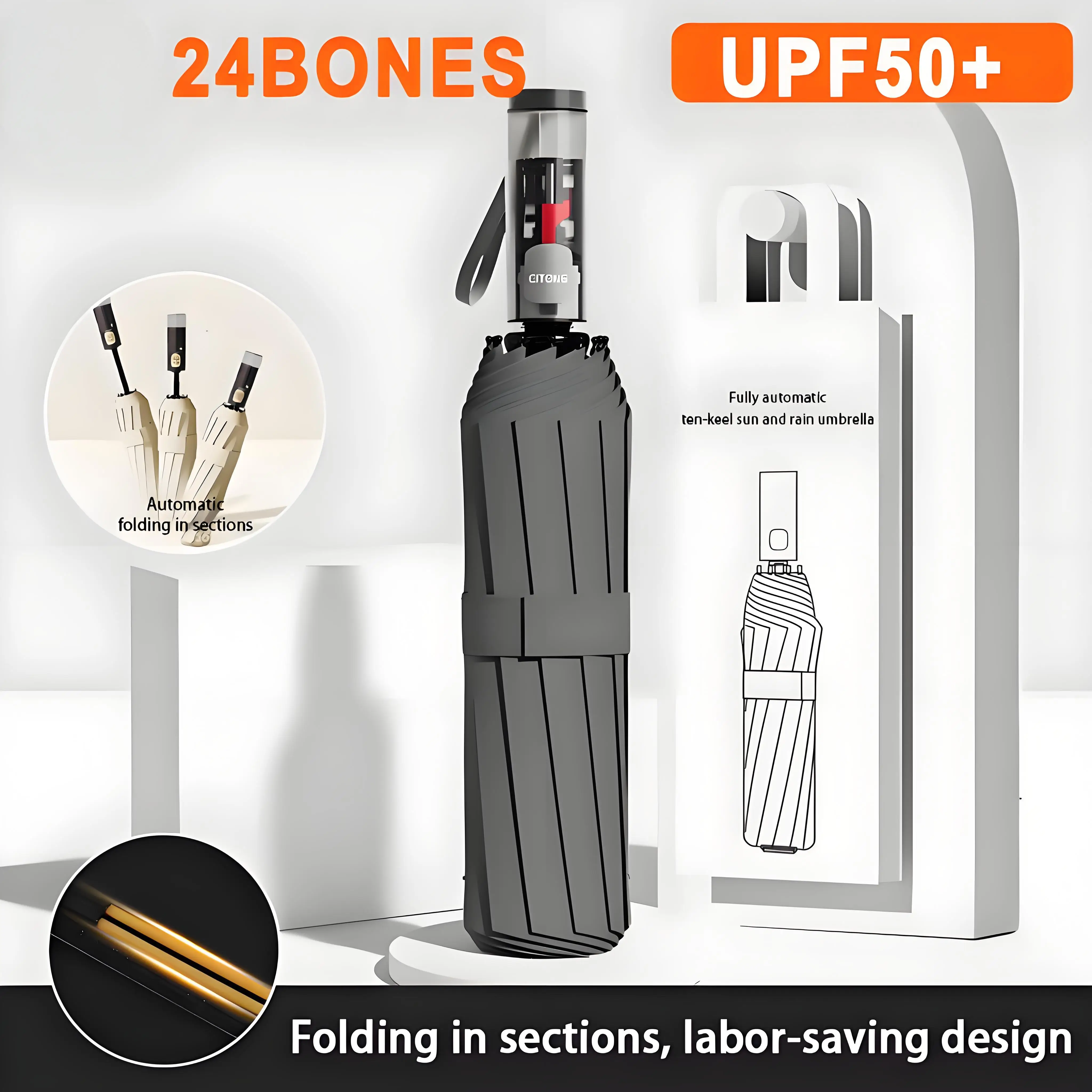 Automatic Umbrella 24 Bones Umbrella Fully Automatic Umbrella Rain Shine Double Large Folding Sun UV Protection Anti-Rebound Umbrellas