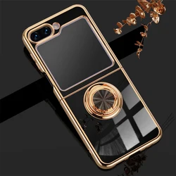 Electroplate Solid Color Magnetic Ring Holder Phone Case for Samsung Z Flip 3 (Black)