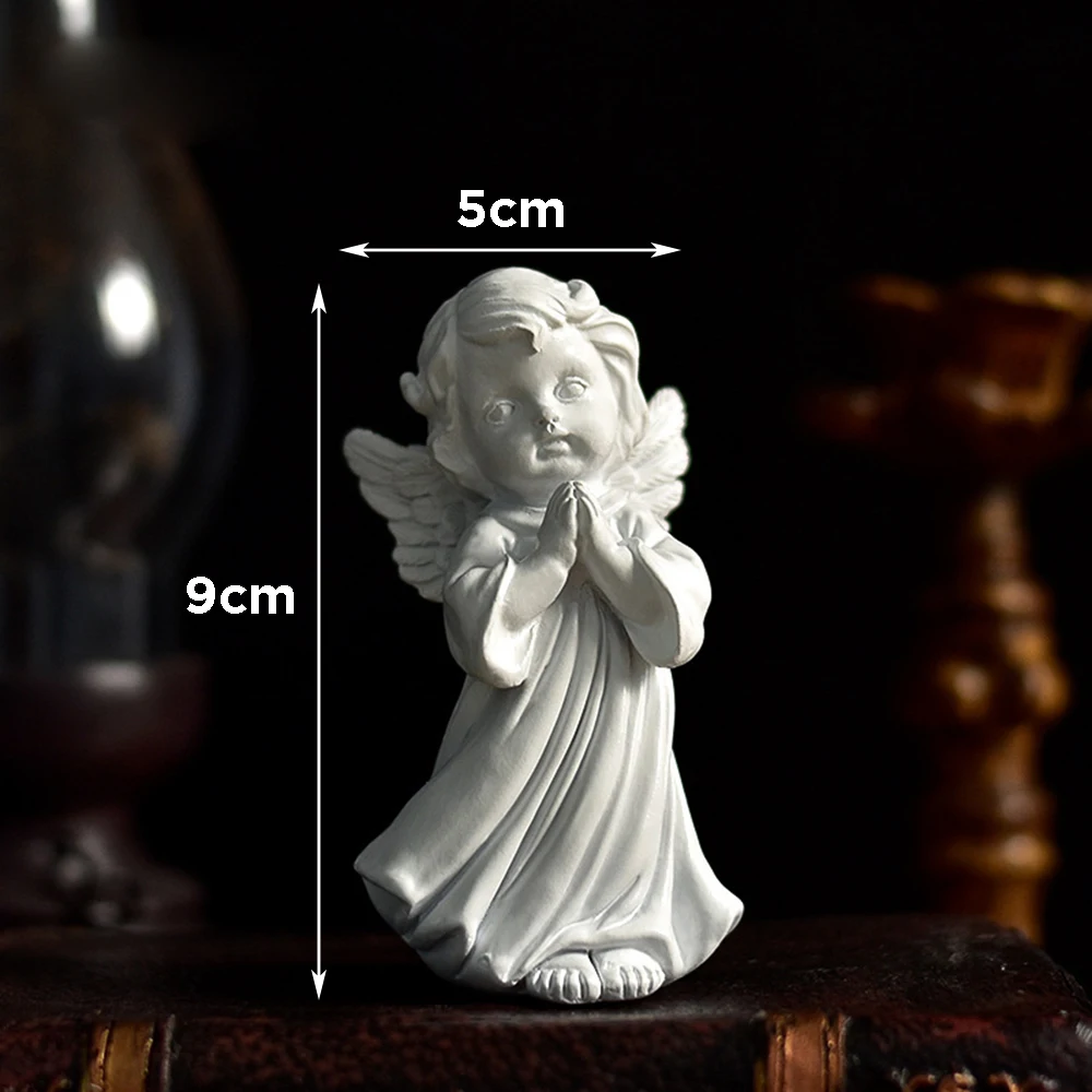 Cute Resin Fairy Girl Angel Figurine Peaceful Prayer Sculpture Desktop Ornaments Retro Flower Fairy Small Decorative