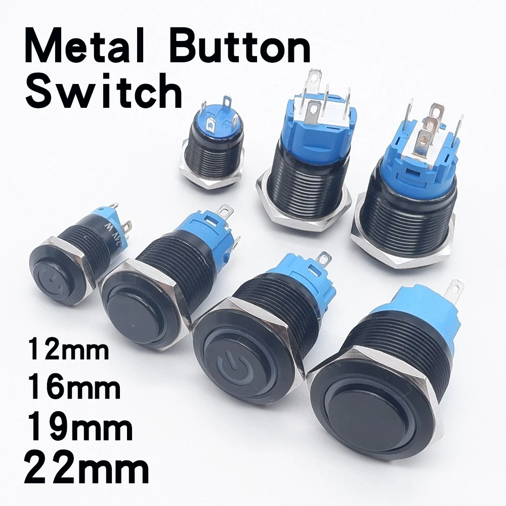 

12mm 16mm 19mm 22mm Metal button switch black shell high head ignition on off start stop power control equipment 12v 24v 110v