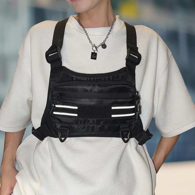 Chest Rig Bag Lightweight Front Chest Pack Water Resistant Running Vest Bag with Reflective Strip for Cycling Hiking 4