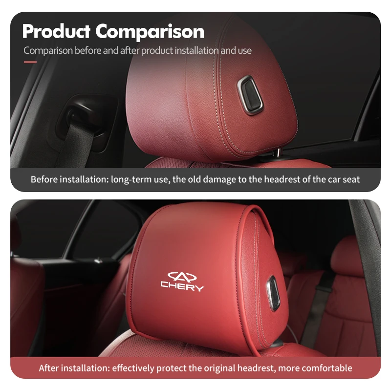 차량용 가죽 목 베개 케이스, 머리 받침 쿠션 액세서리, Chery Tiggo 5 2 3 7 PRO 8 5X 부적 IQ QQ 풀윈 페이스
